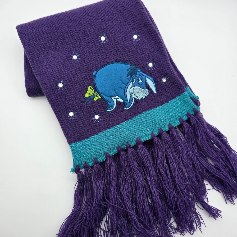 Disney Eeyore Purple Knit Scarf Rhinestone Embroidered Winnie the Pooh Kids